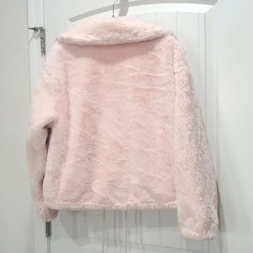 Fuda Womans  Pink Furry Full Zip Jacket Extremely soft, Rose Gold Hardware,  MED - Picture 5 of 7
